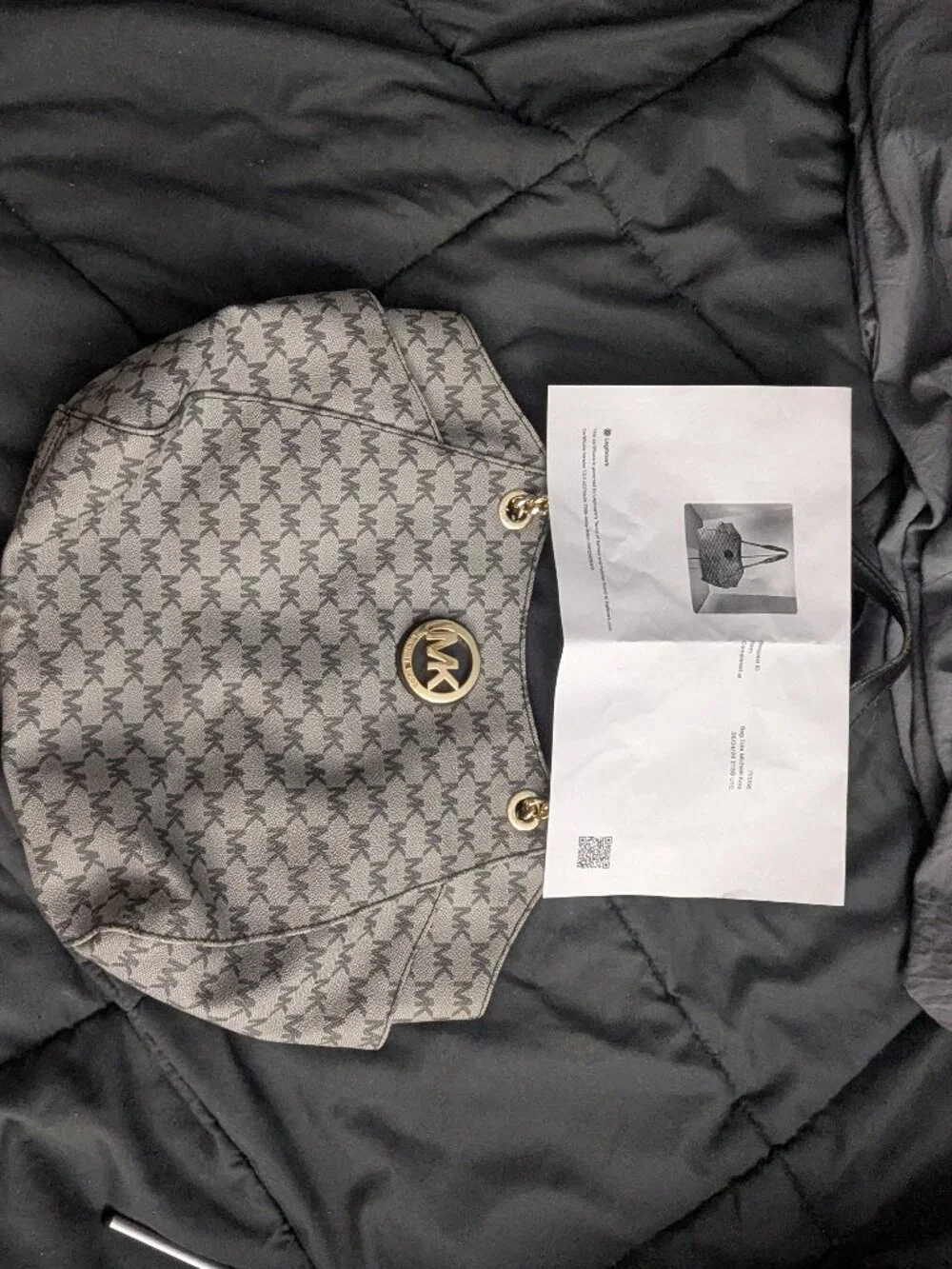 Michael Kors Signature MK Monogram Gold Chain Hobo Shoulder Bag w/ COA